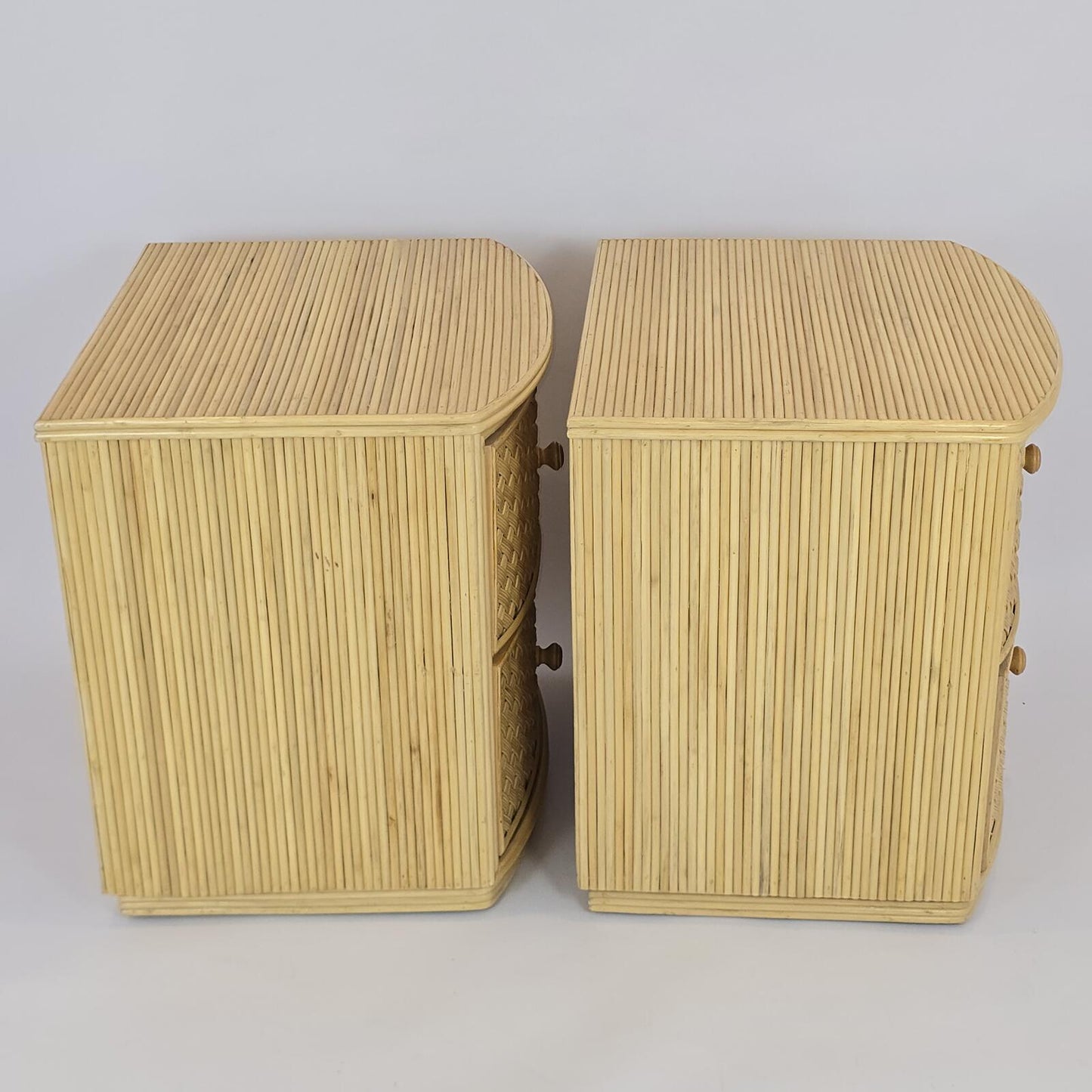 Vintage Bamboo and Woven Rattan Nightstands