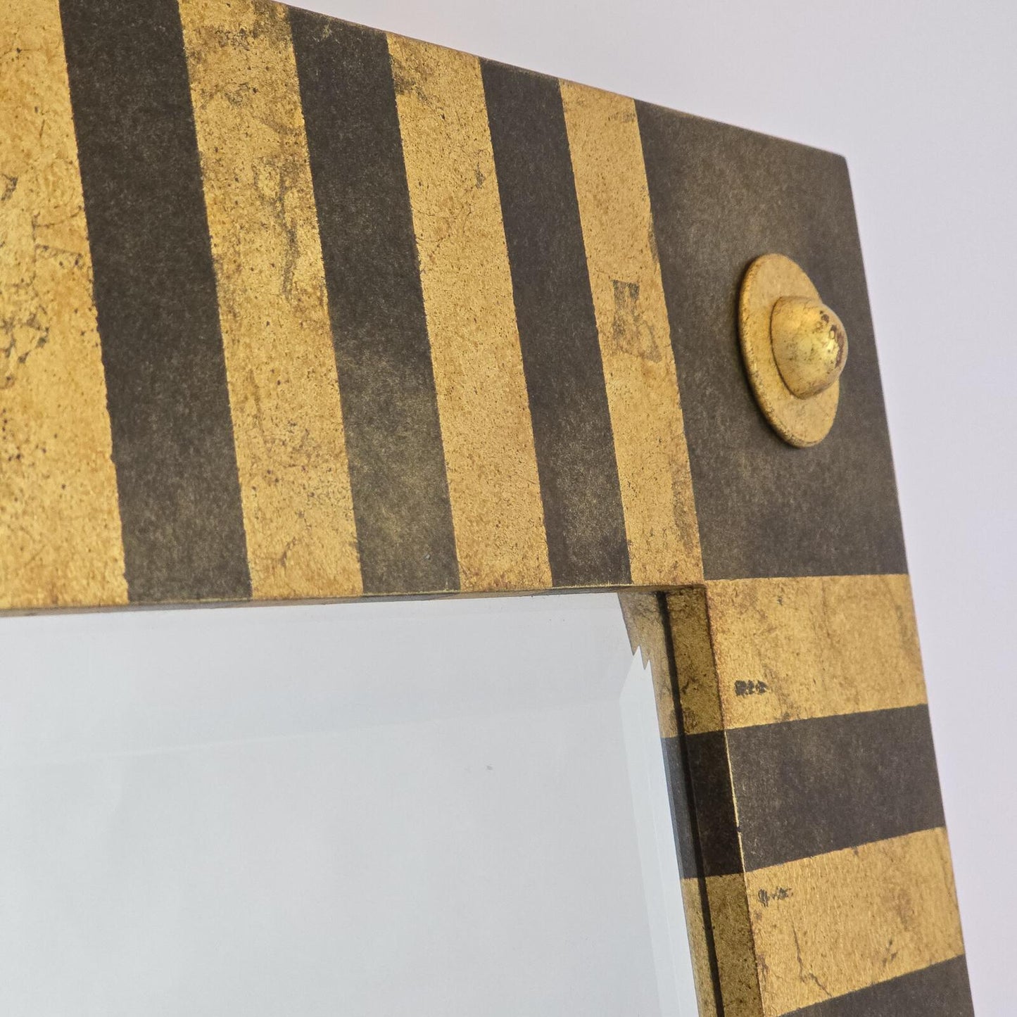 Large Mackenzie-Childs Style Striped Mirror with Gold Accents