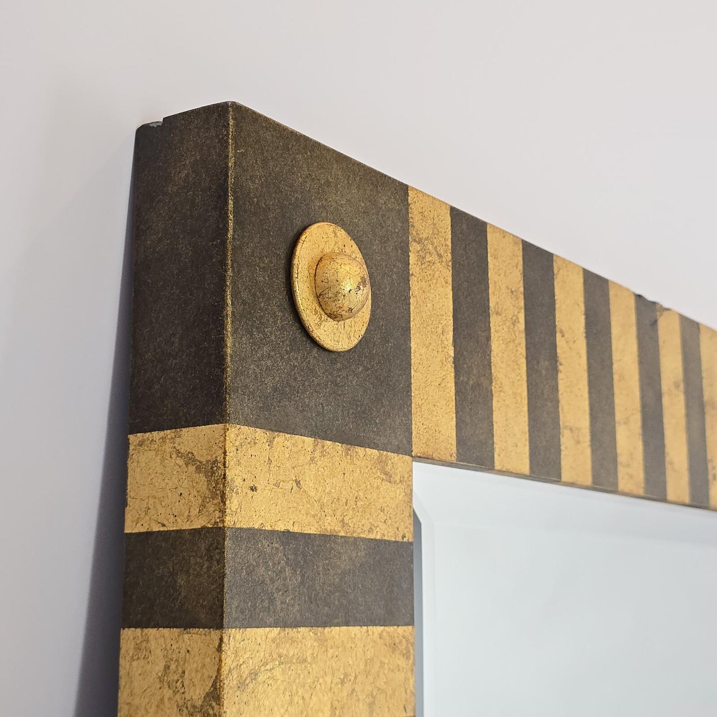 Large Mackenzie-Childs Style Striped Mirror with Gold Accents