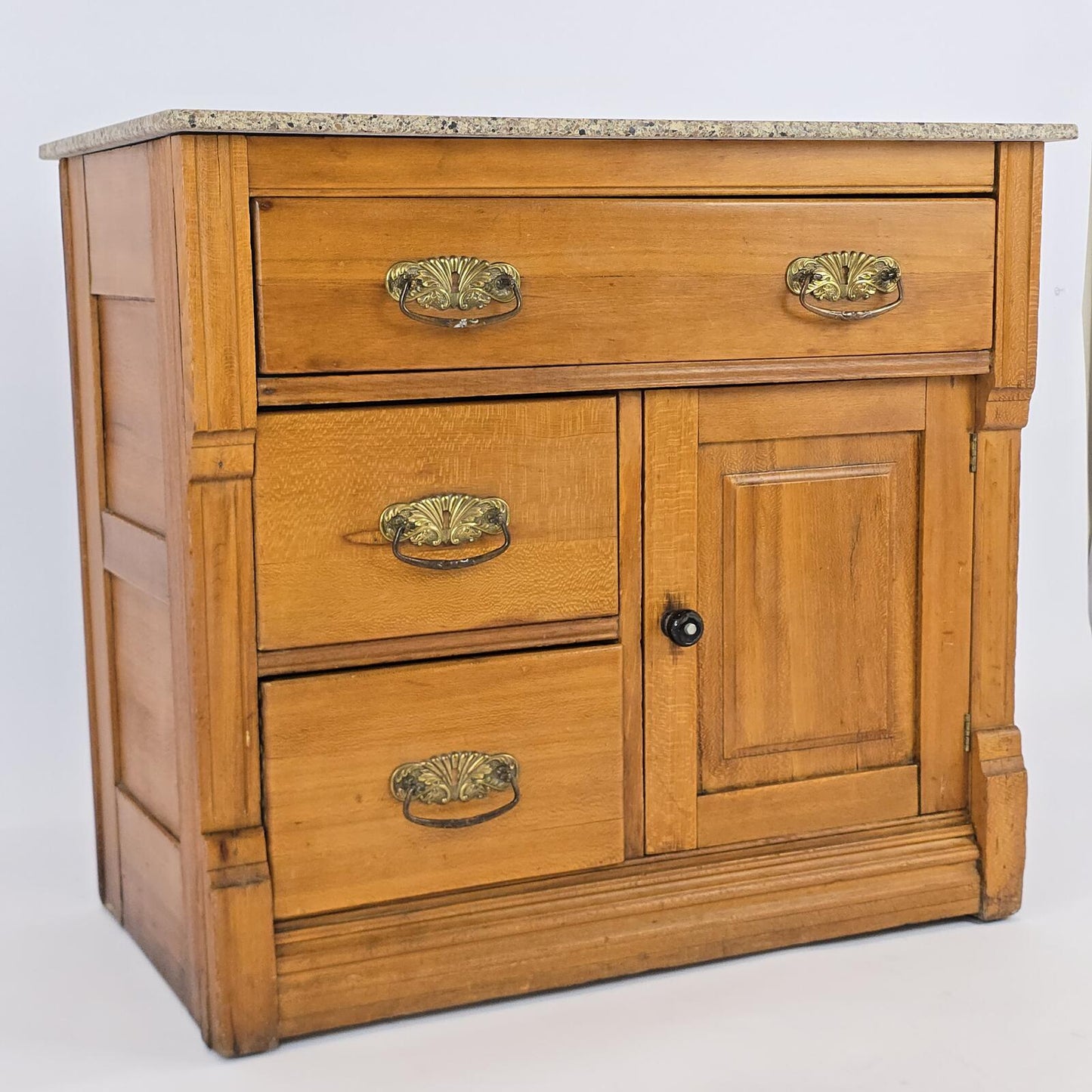 Vintage/Antique Eastlake Victorian Wood Washstand Commode w/Granite Top