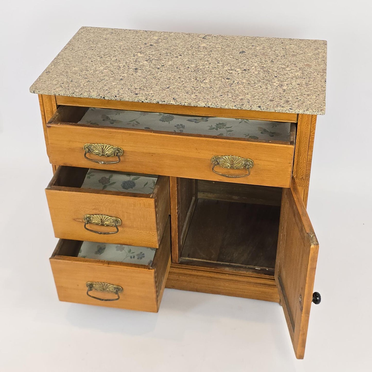 Vintage/Antique Eastlake Victorian Wood Washstand Commode w/Granite Top