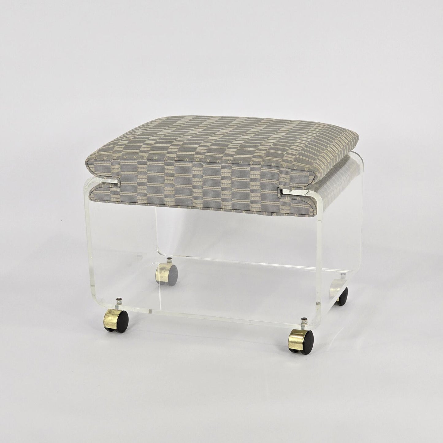 Hill Manufacturing "Charles Hollis Style" Upholstered Lucite Ottoman/Vanity Seat