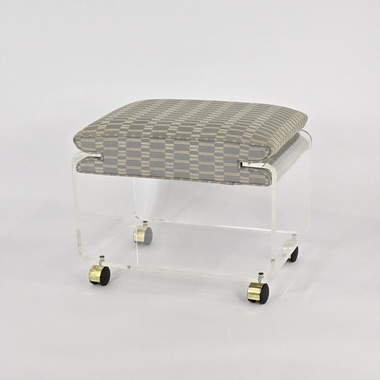 Hill Manufacturing "Charles Hollis Style" Upholstered Lucite Ottoman/Vanity Seat