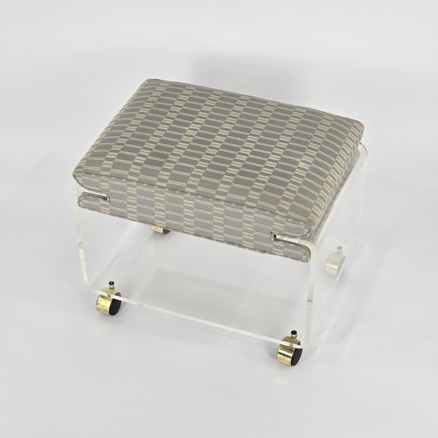 Hill Manufacturing "Charles Hollis Style" Upholstered Lucite Ottoman/Vanity Seat