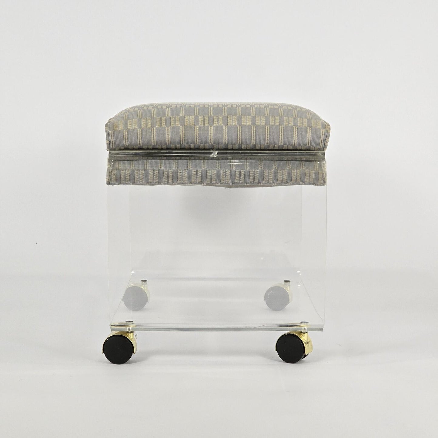 Hill Manufacturing "Charles Hollis Style" Upholstered Lucite Ottoman/Vanity Seat