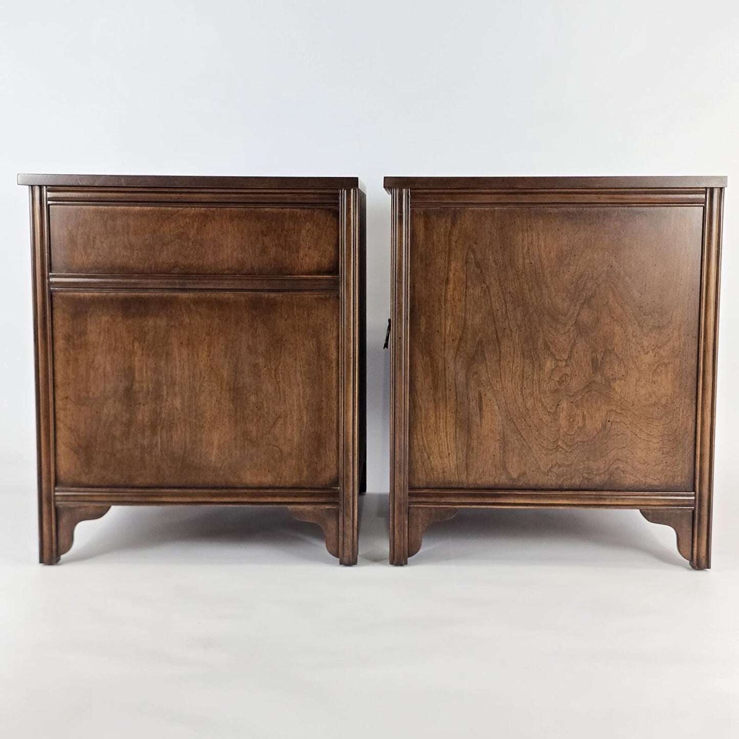 Solid Dark Wood Nightstands with Polished Brass Pendant Pulls