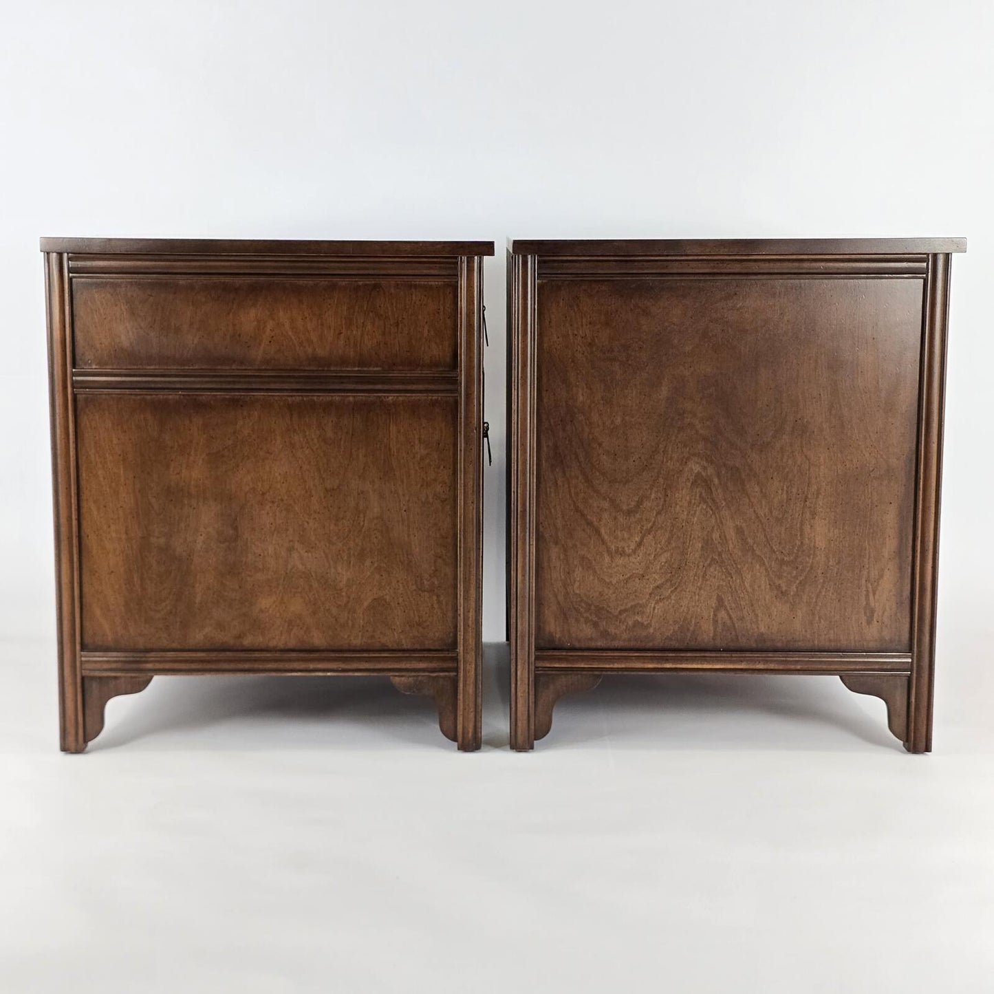 Solid Dark Wood Nightstands with Polished Brass Pendant Pulls