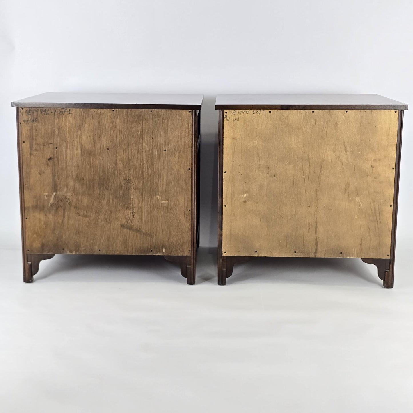 Solid Dark Wood Nightstands with Polished Brass Pendant Pulls