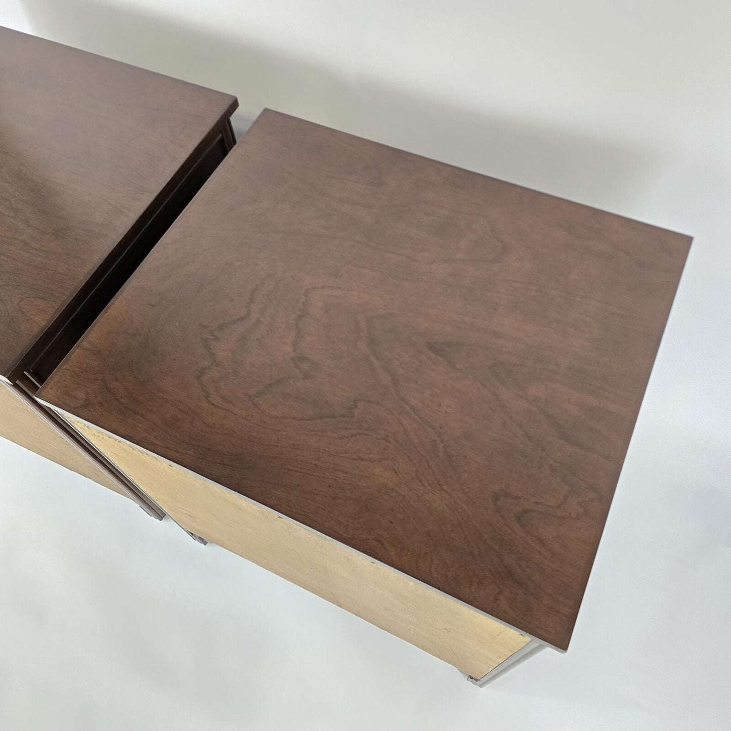 Solid Dark Wood Nightstands with Polished Brass Pendant Pulls