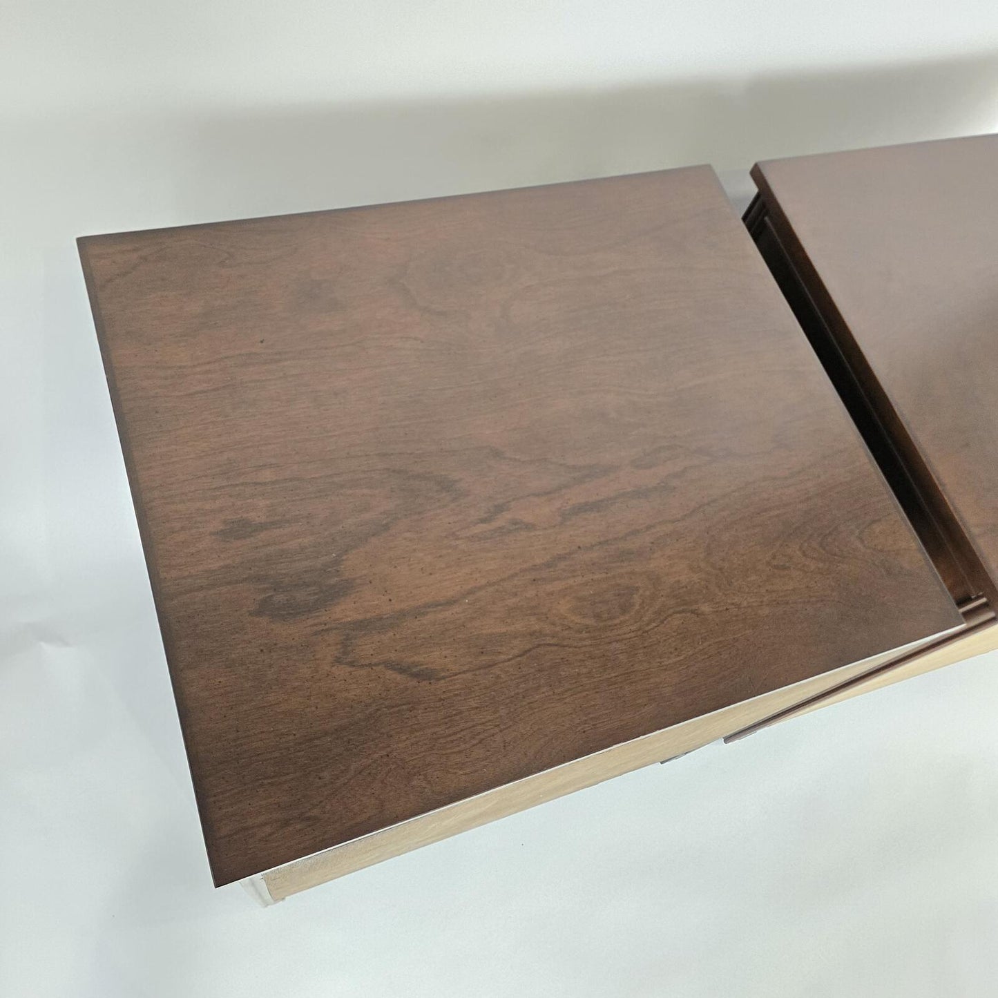 Solid Dark Wood Nightstands with Polished Brass Pendant Pulls