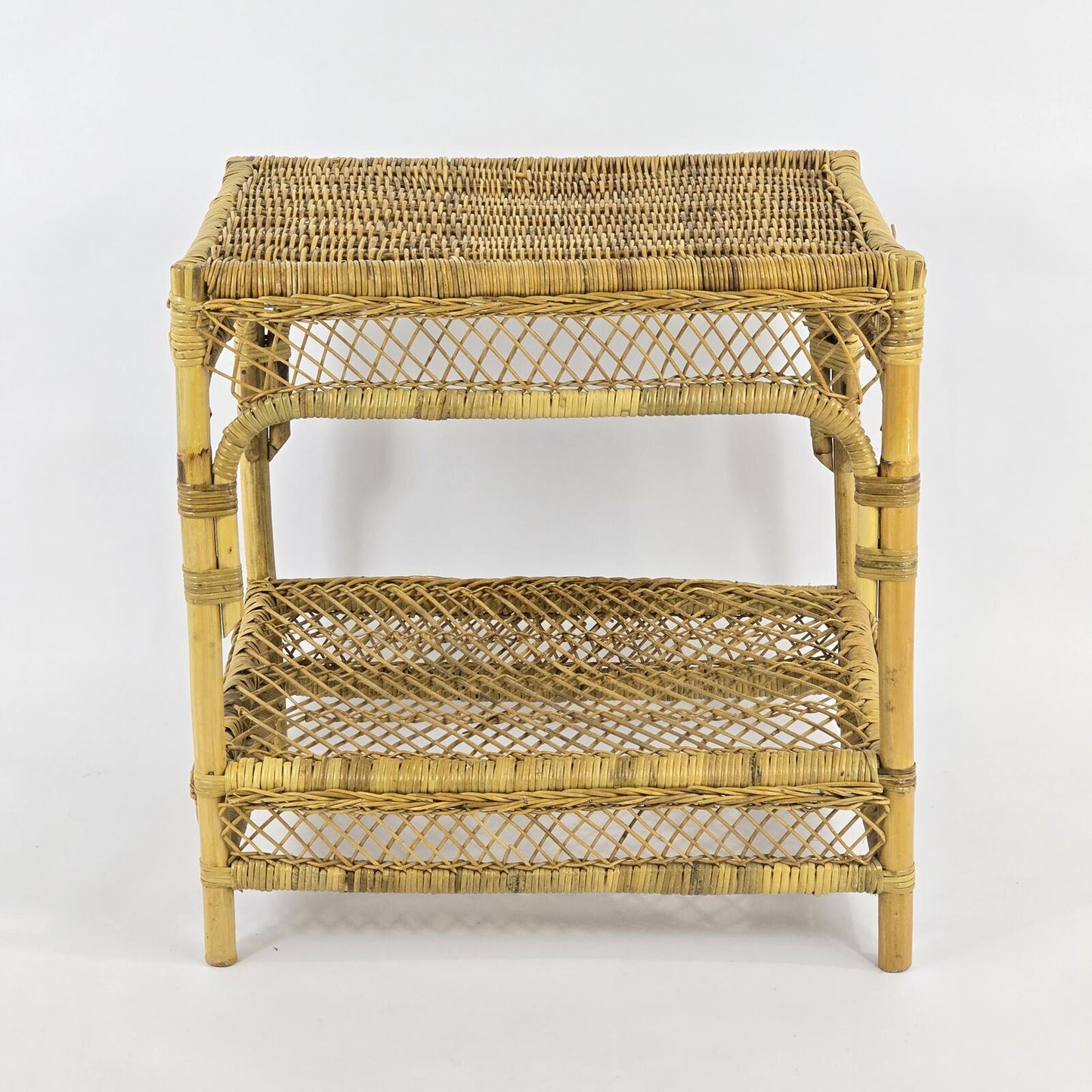 Vintage Bamboo and Rattan 2-Tier Side Table