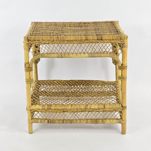 Vintage Bamboo and Rattan 2-Tier Side Table