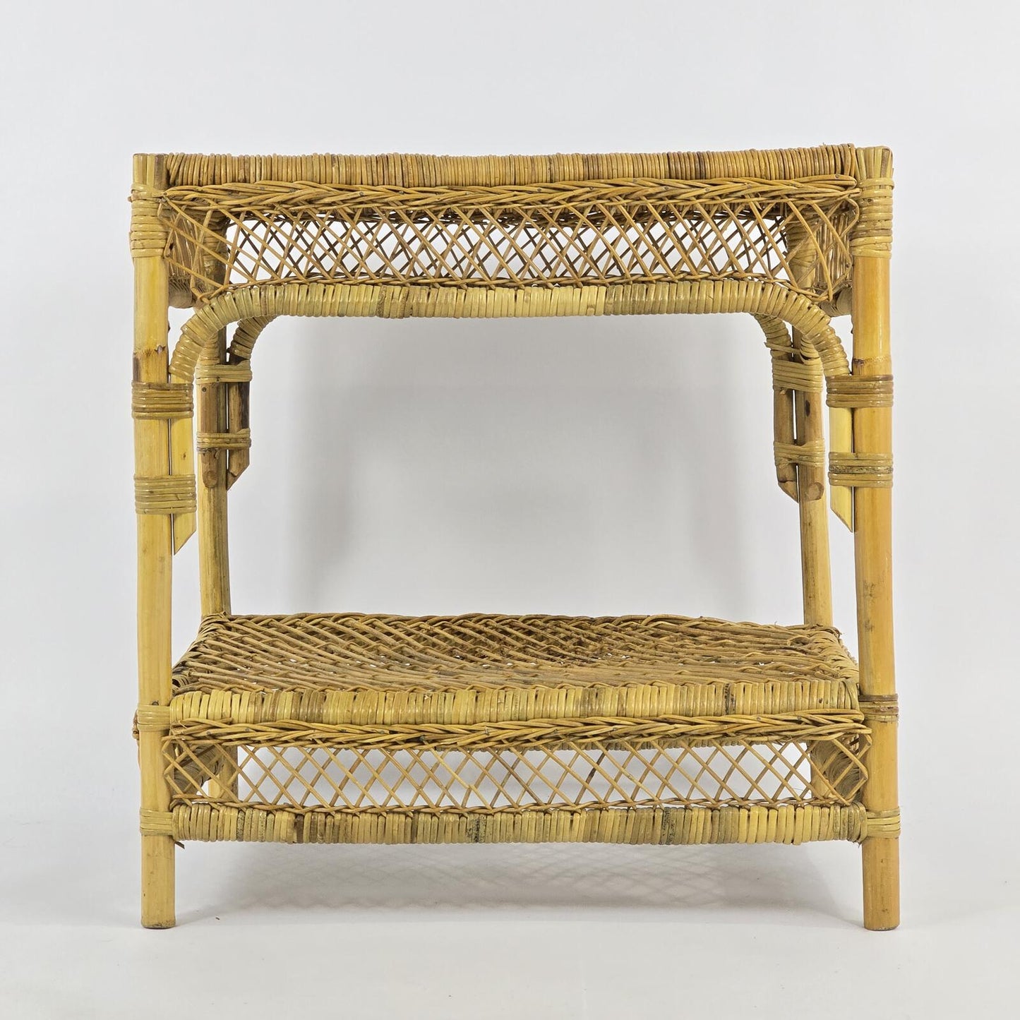 Vintage Bamboo and Rattan 2-Tier Side Table
