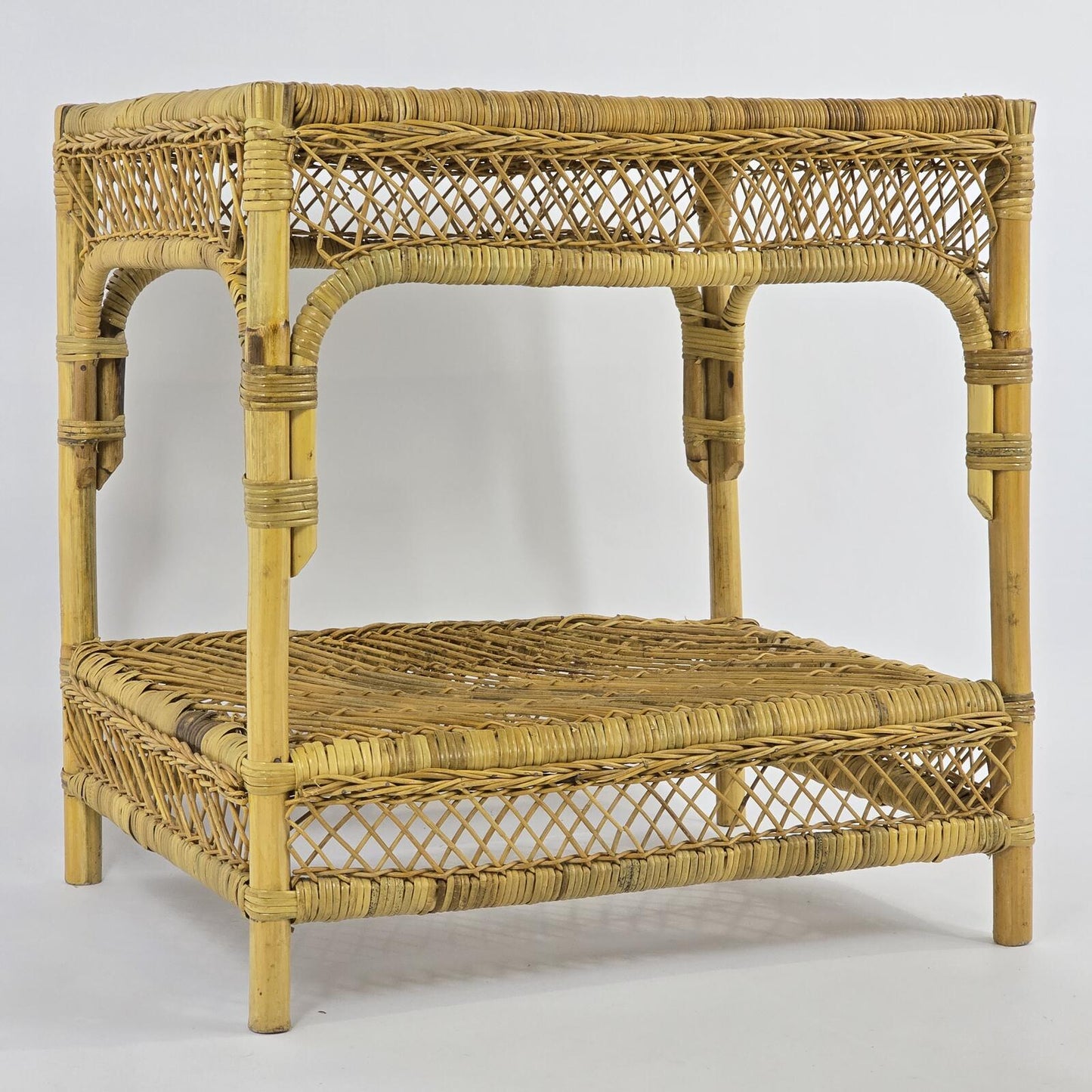 Vintage Bamboo and Rattan 2-Tier Side Table