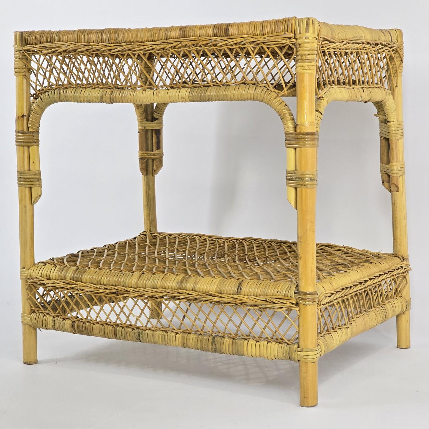 Vintage Bamboo and Rattan 2-Tier Side Table
