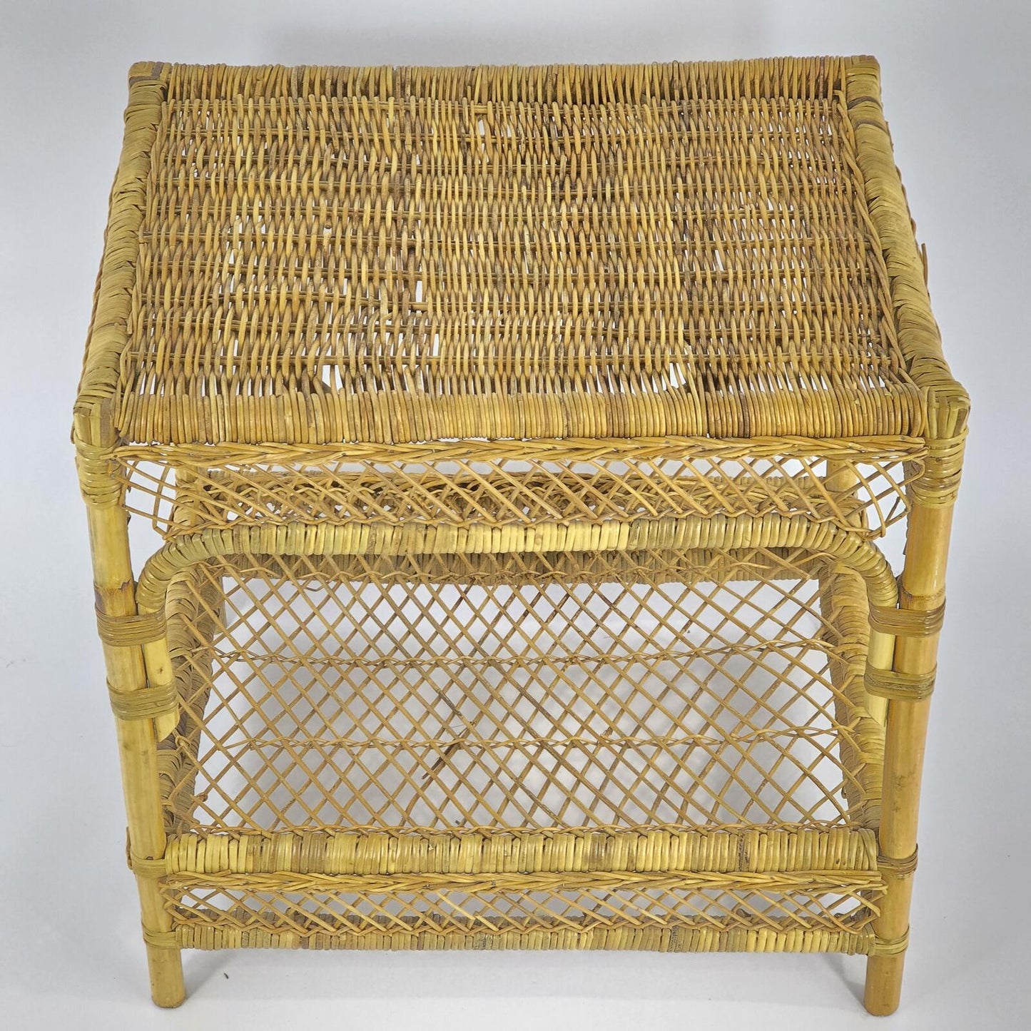 Vintage Bamboo and Rattan 2-Tier Side Table