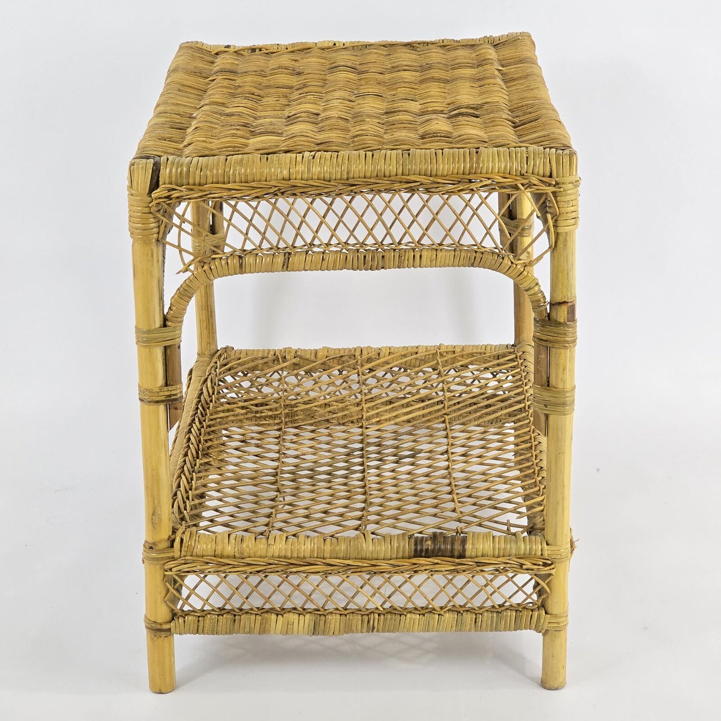 Vintage Bamboo and Rattan 2-Tier Side Table