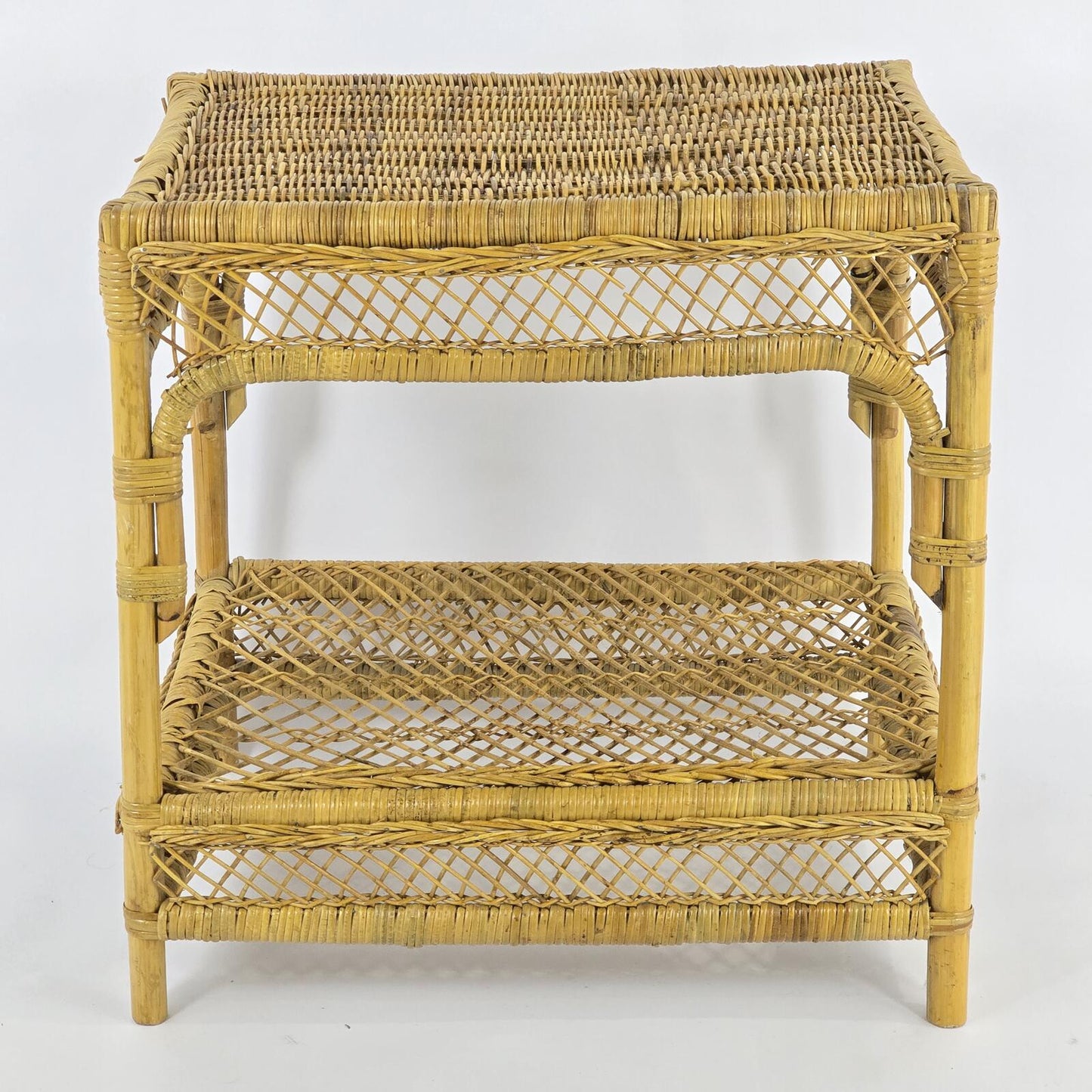Vintage Bamboo and Rattan 2-Tier Side Table