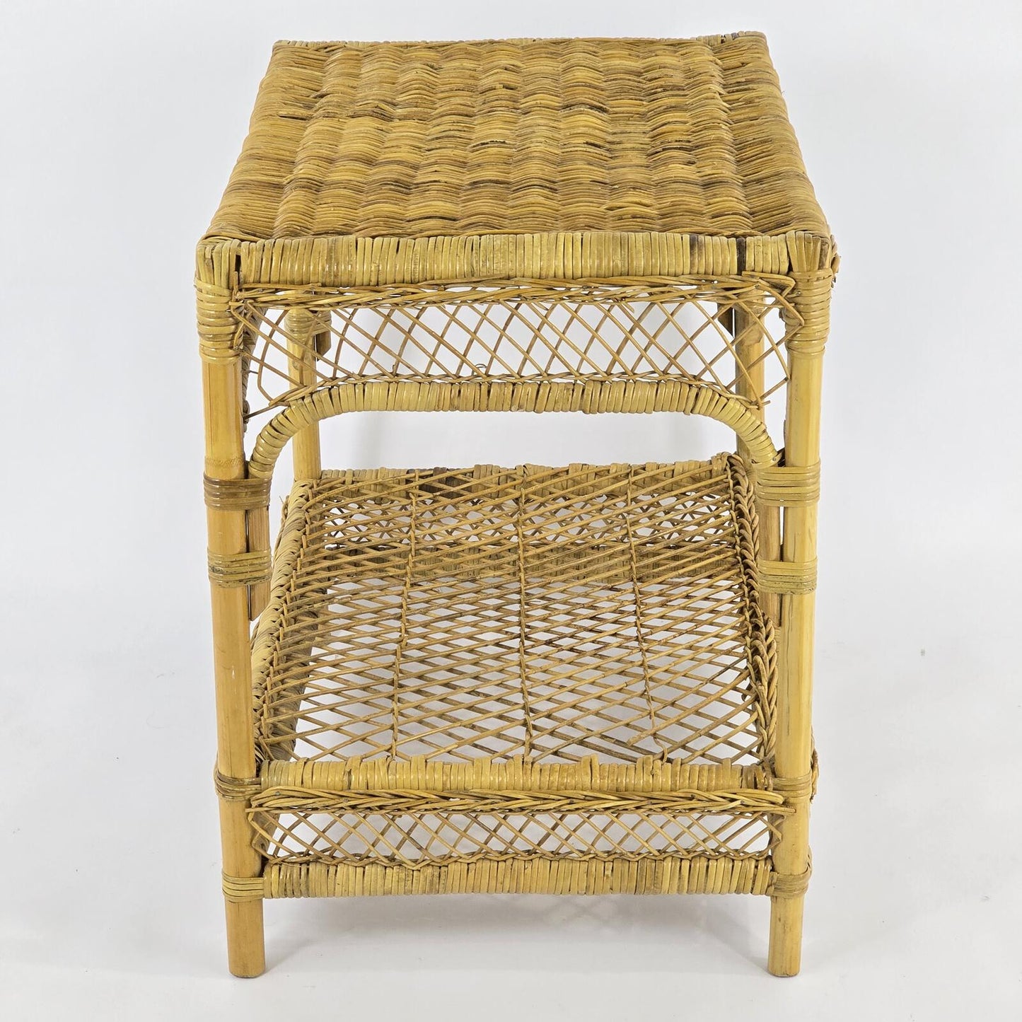 Vintage Bamboo and Rattan 2-Tier Side Table