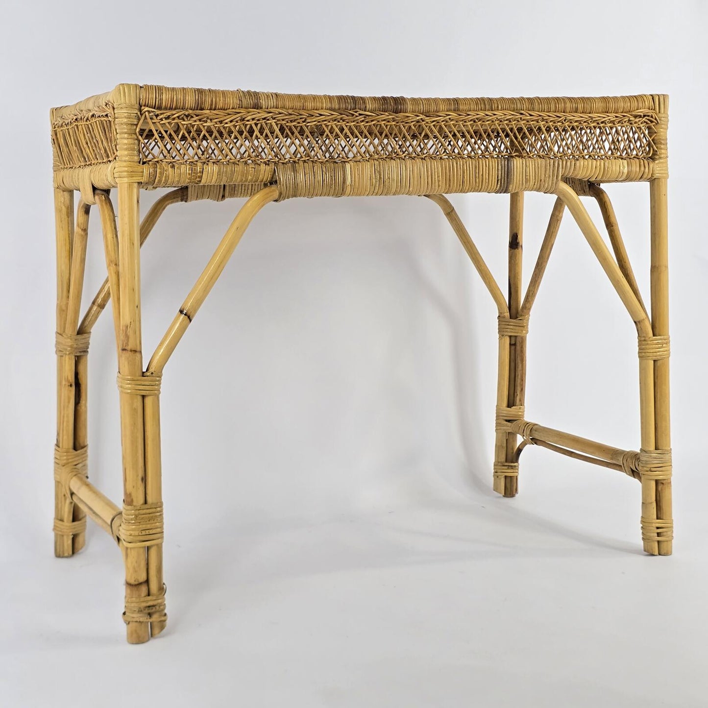 Vintage Bamboo and Rattan Vanity/Console Table