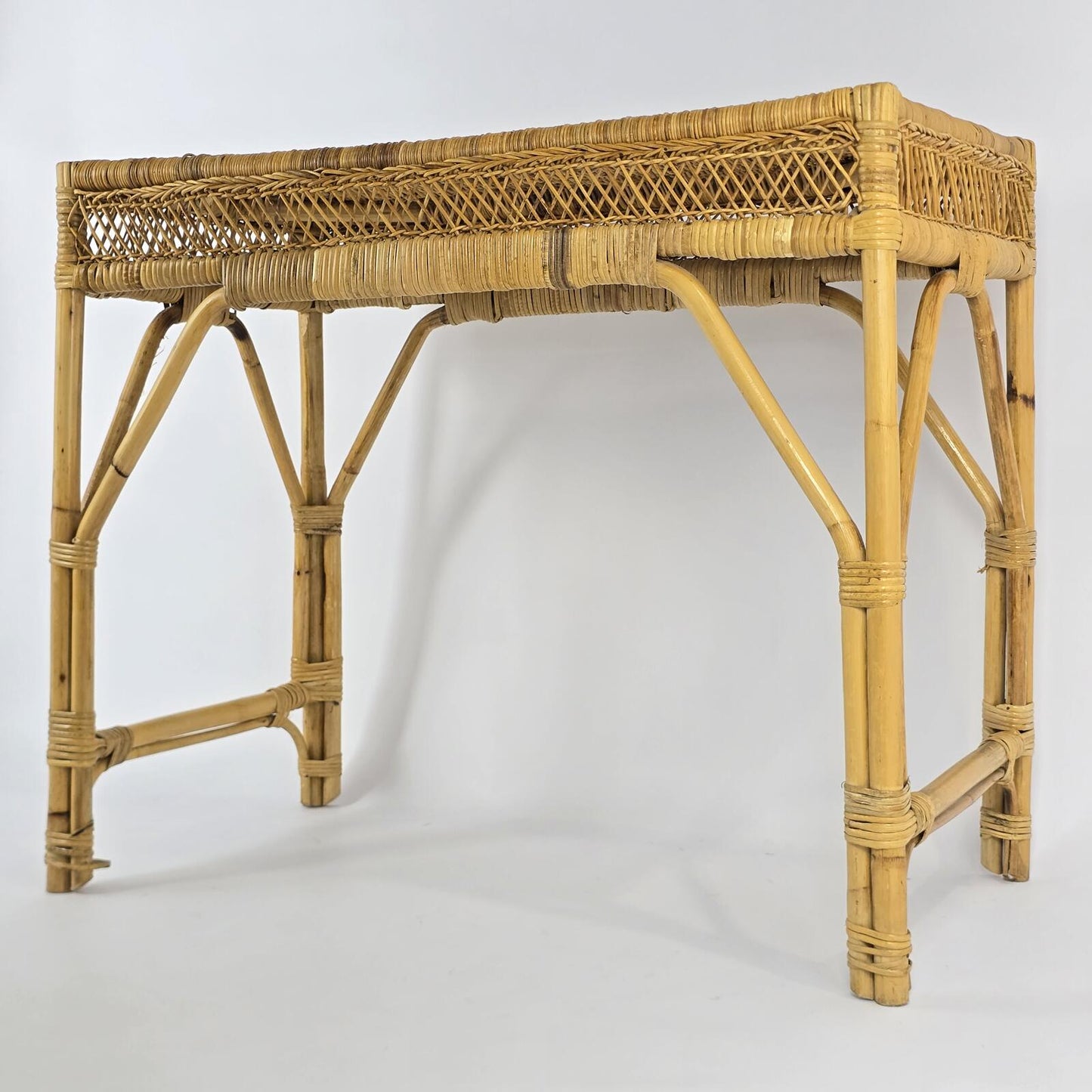 Vintage Bamboo and Rattan Vanity/Console Table