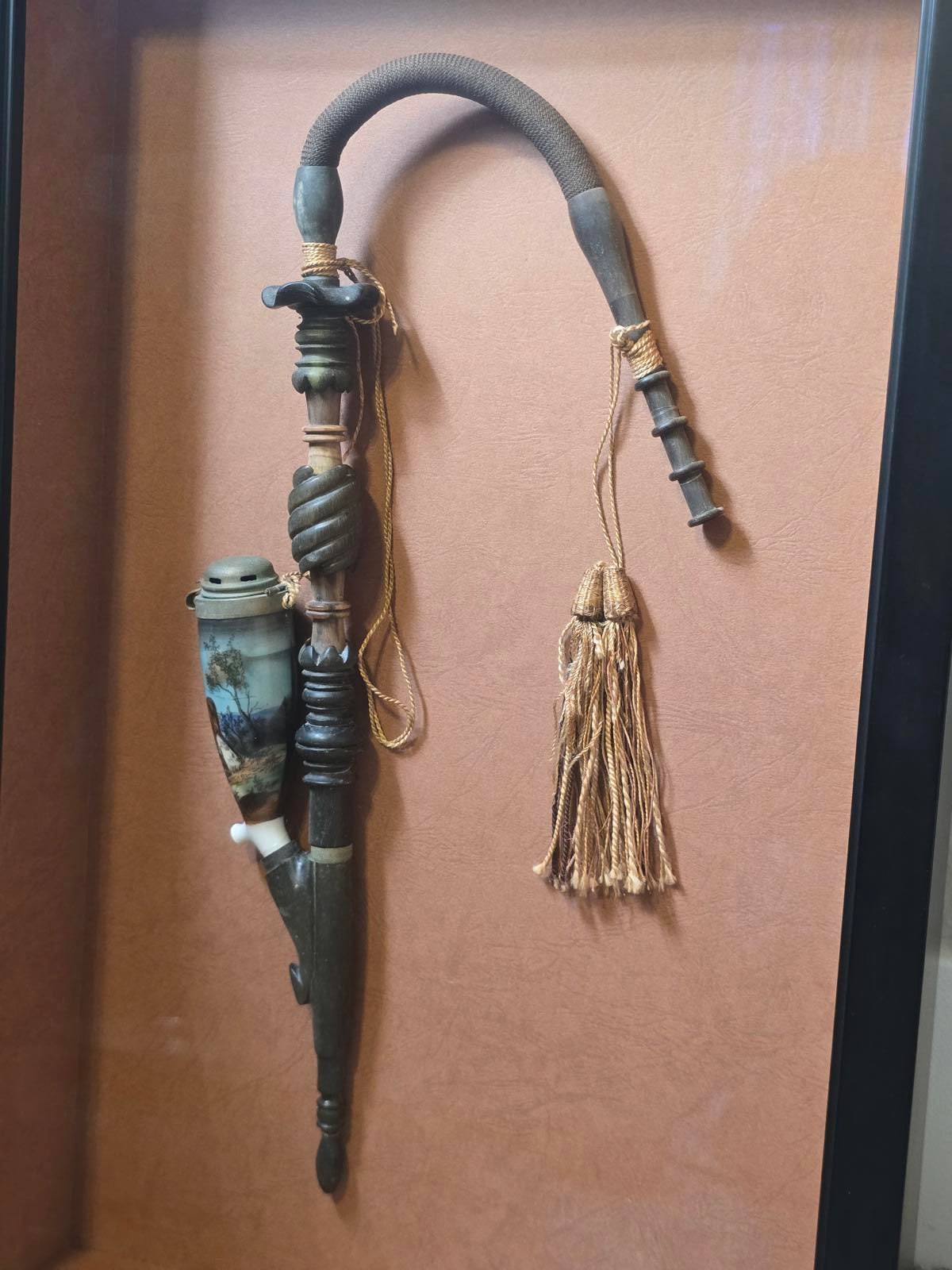 Framed Antique German or Bavarian Hunter's Pipe