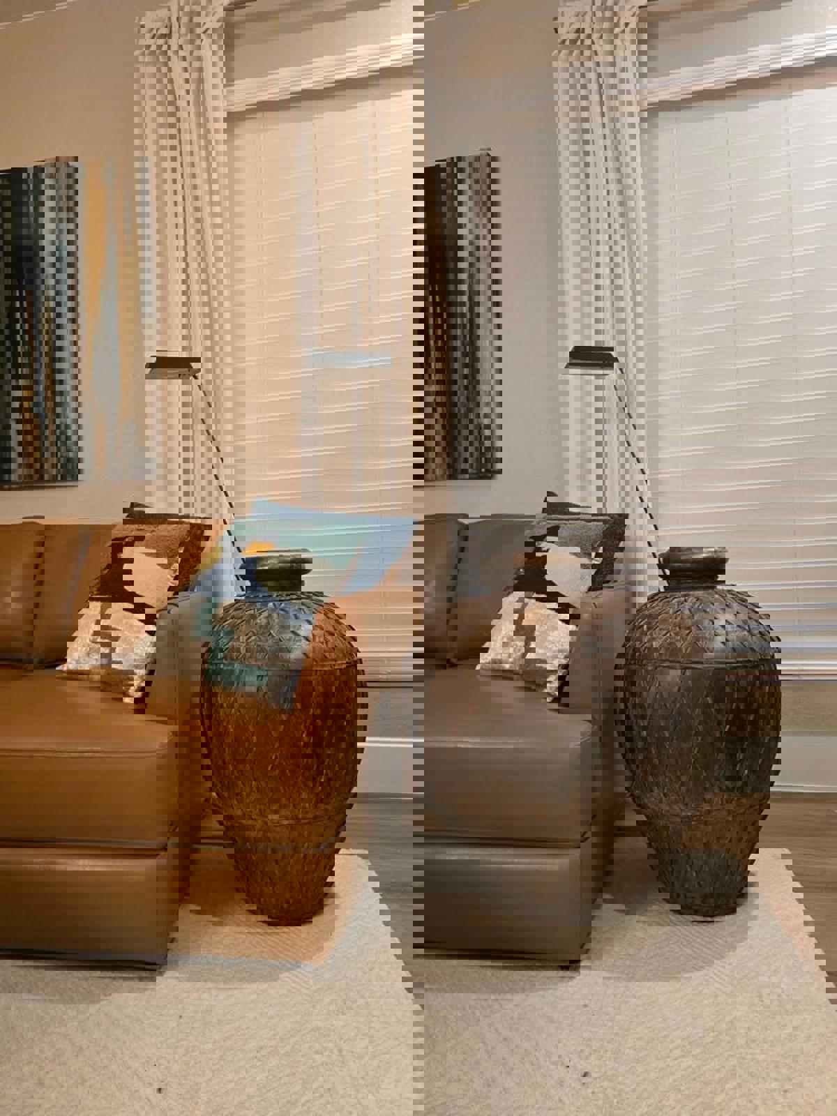 Vintage Large, Leather-Wrapped, Iron African Pot