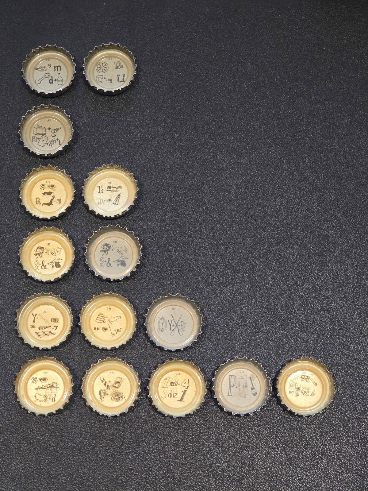 Set of 69 Falstaff Beer Rebus/Puzzle Bottle Caps