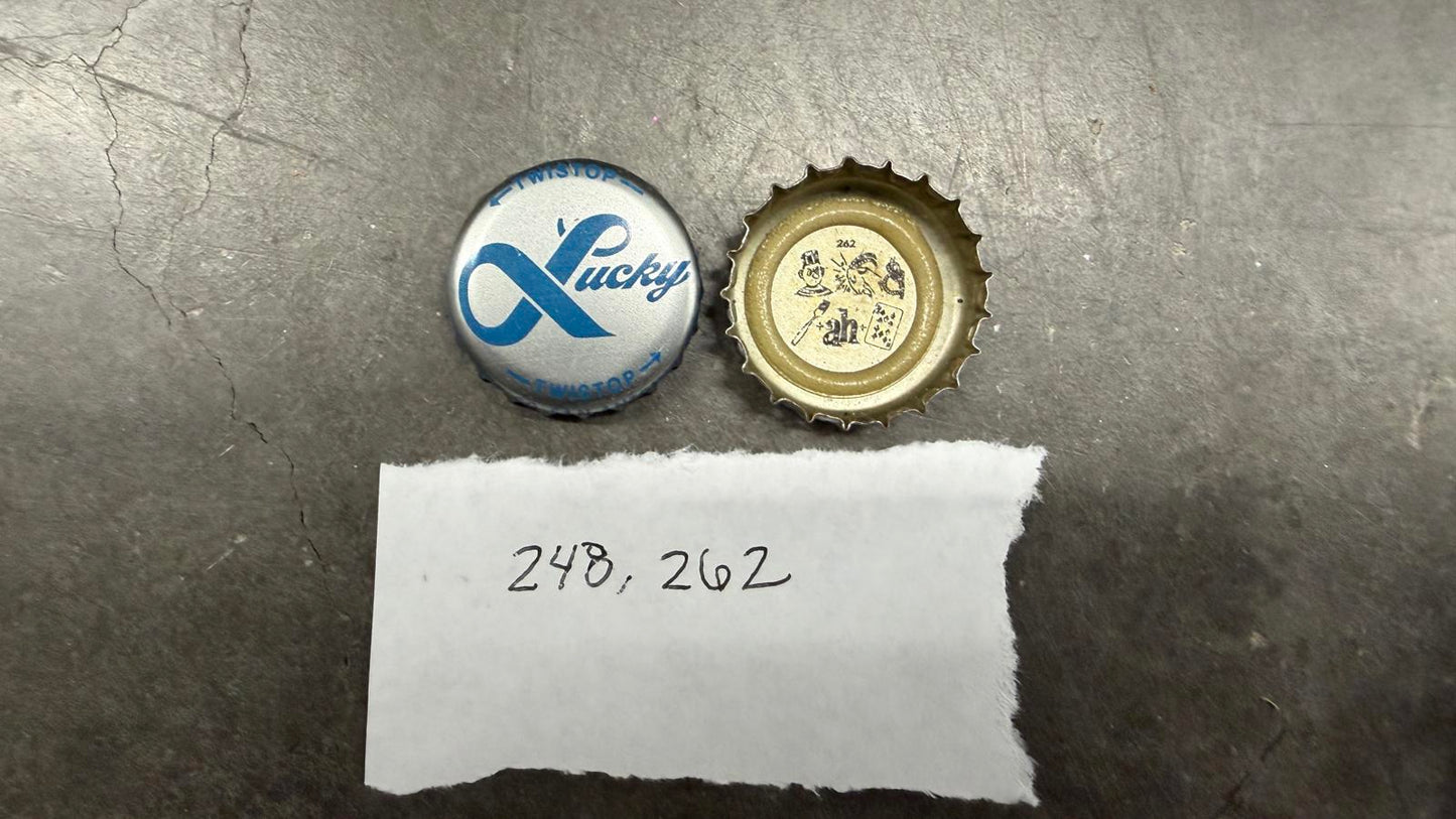 Set of 10 Lucky Lager Rebus/Puzzle Bottle Caps - Blue & Silver