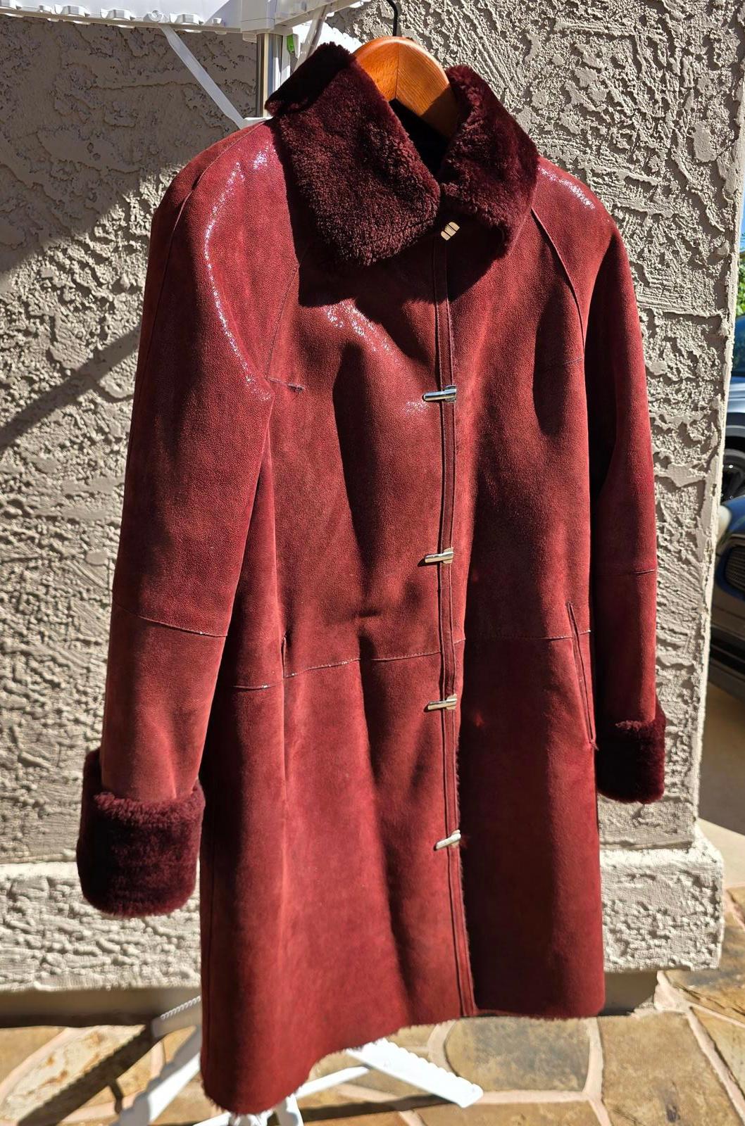 Designer Ilgazli Burgundy Genuine Shearling Lambskin Jacket w/ Detachable Hood