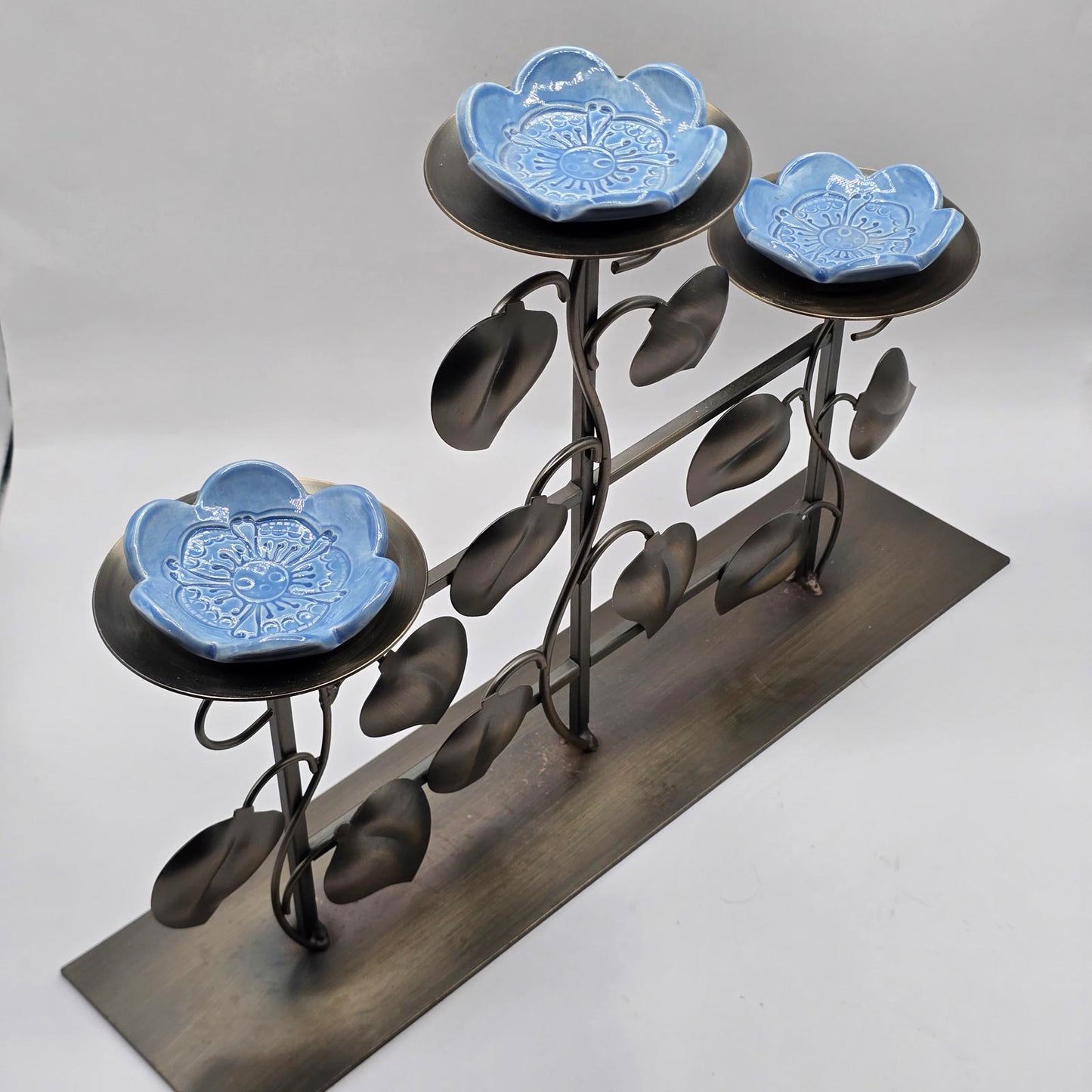 Decorative Floral Bronze 3-Tier Candle Holder