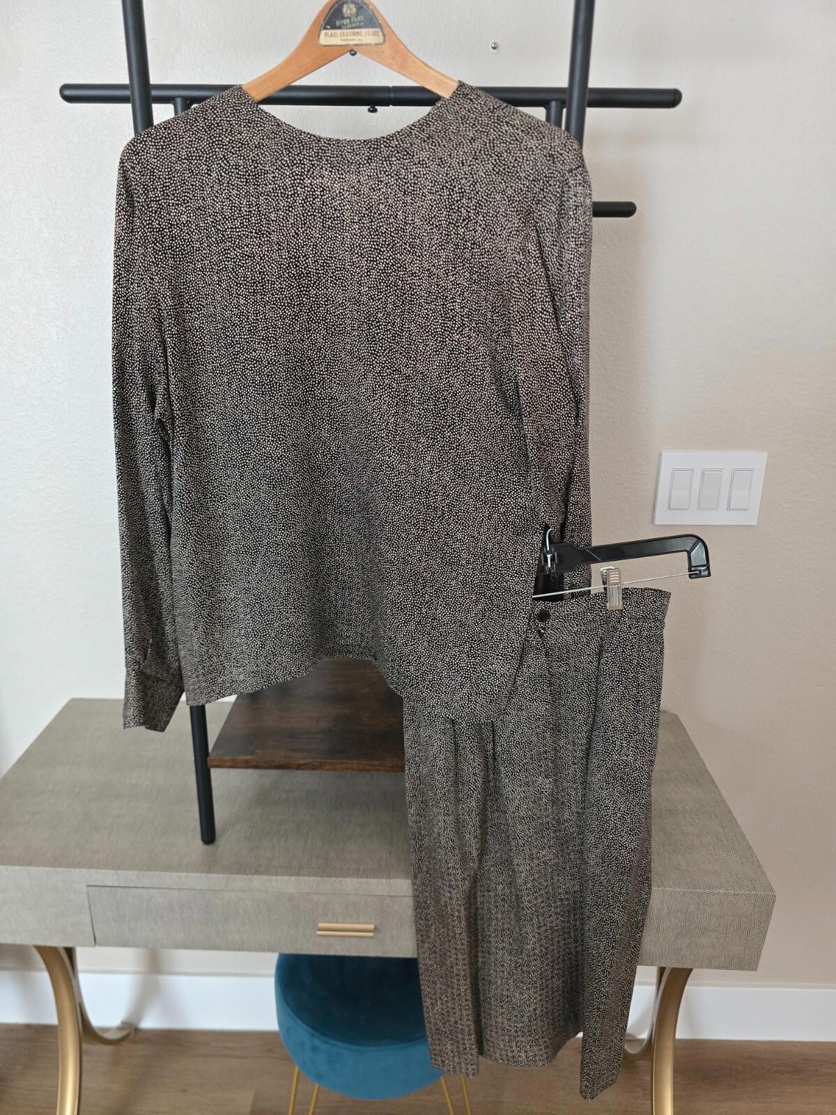 Vintage Designer Ann Klein Pure Silk Blouse and Skirt Ensemble - Size 4