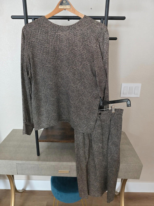 Vintage Designer Ann Klein Pure Silk Blouse and Skirt Ensemble - Size 4