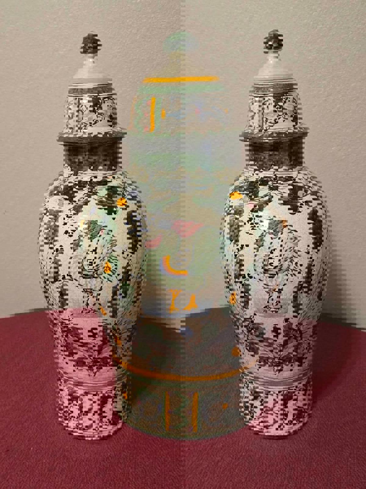 Large, Vintage Hand Painted Mexican Talavera Jar/Urn with Lid