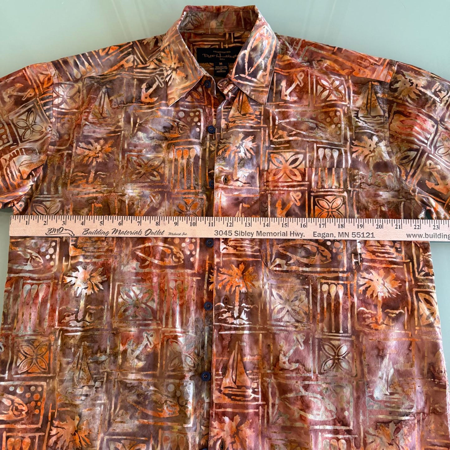 Pete Huntington Handcrafted Short Sleeve Orange/Rust Shirt Men's Medium