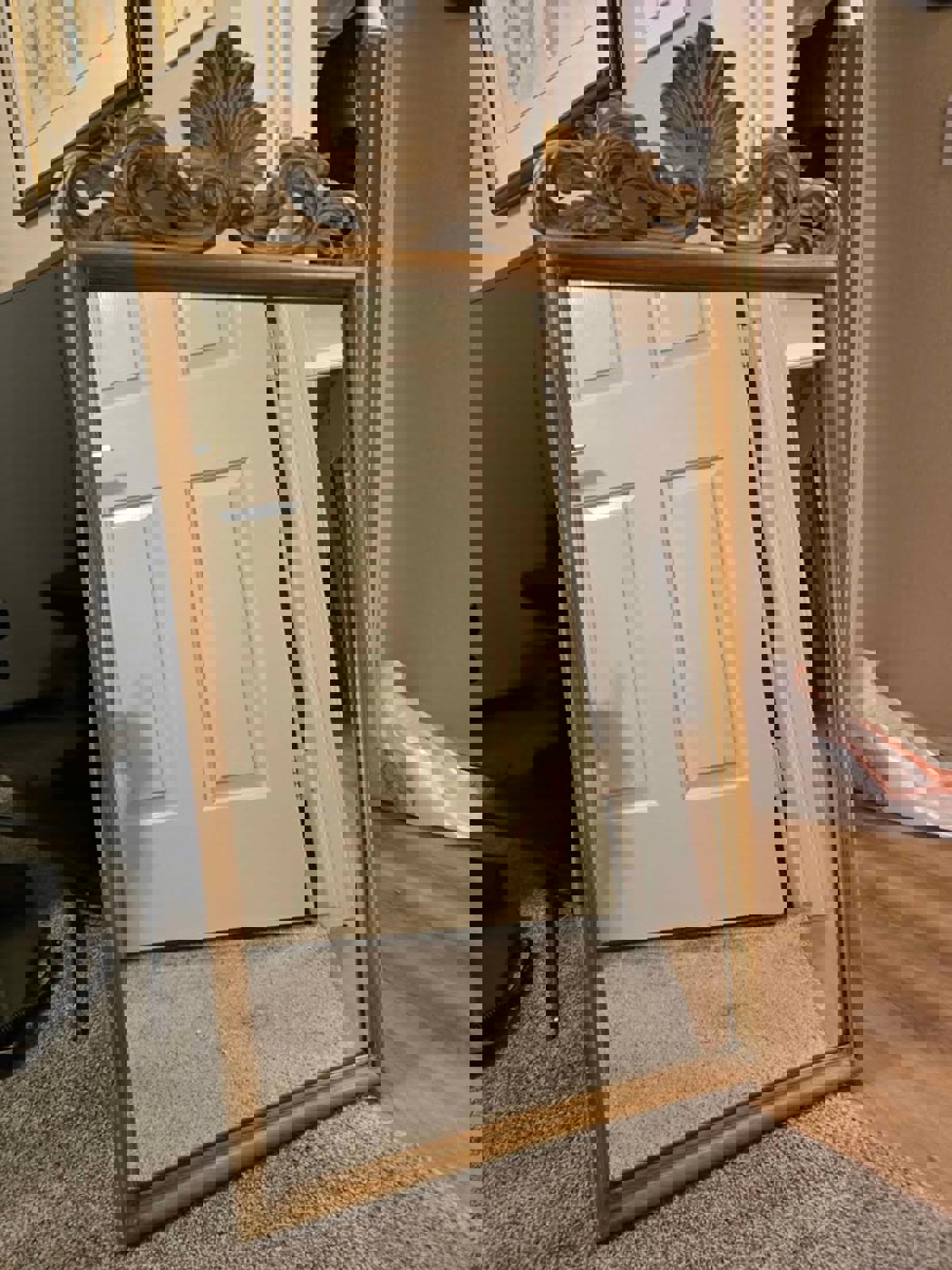 Vintage Italian Roccoco Style, Wood Mirror with Shell and "C" Scroll Motif