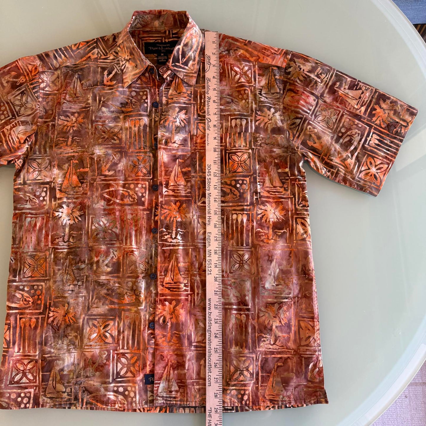 Pete Huntington Handcrafted Short Sleeve Orange/Rust Shirt Men's Medium