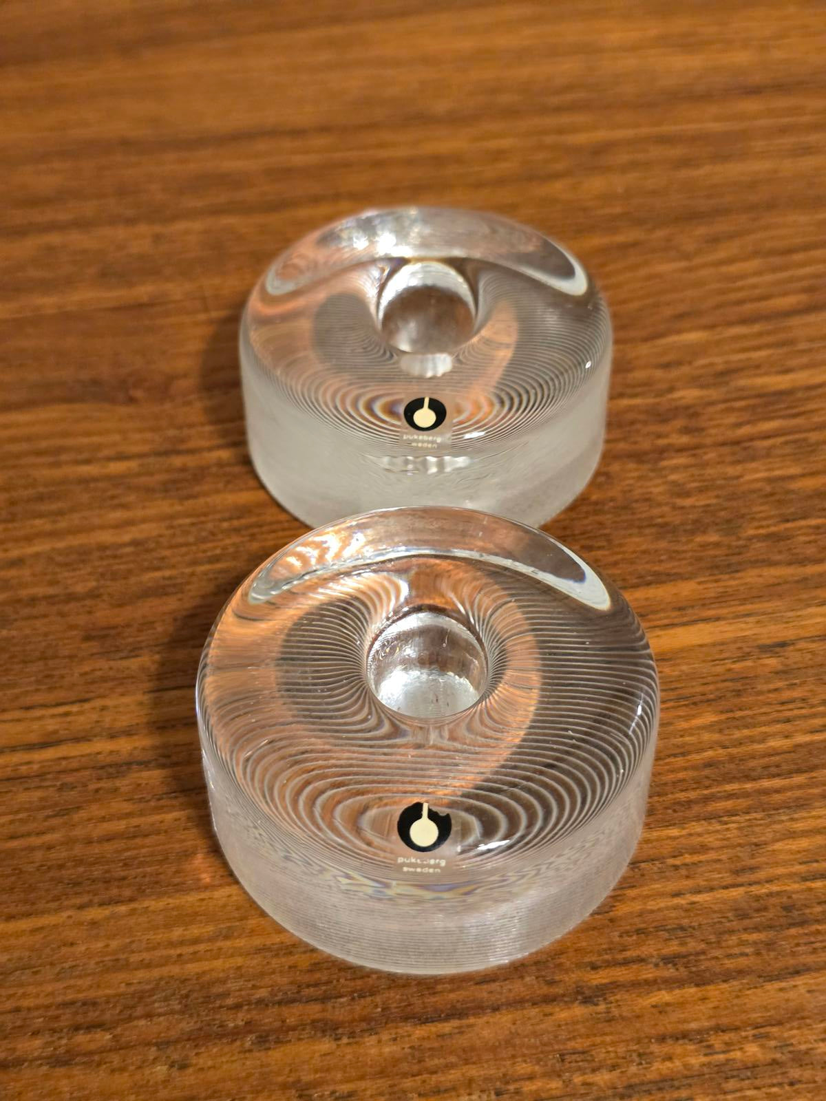 Vintage MCM Pukeberg Sweden Glass Candle Holders