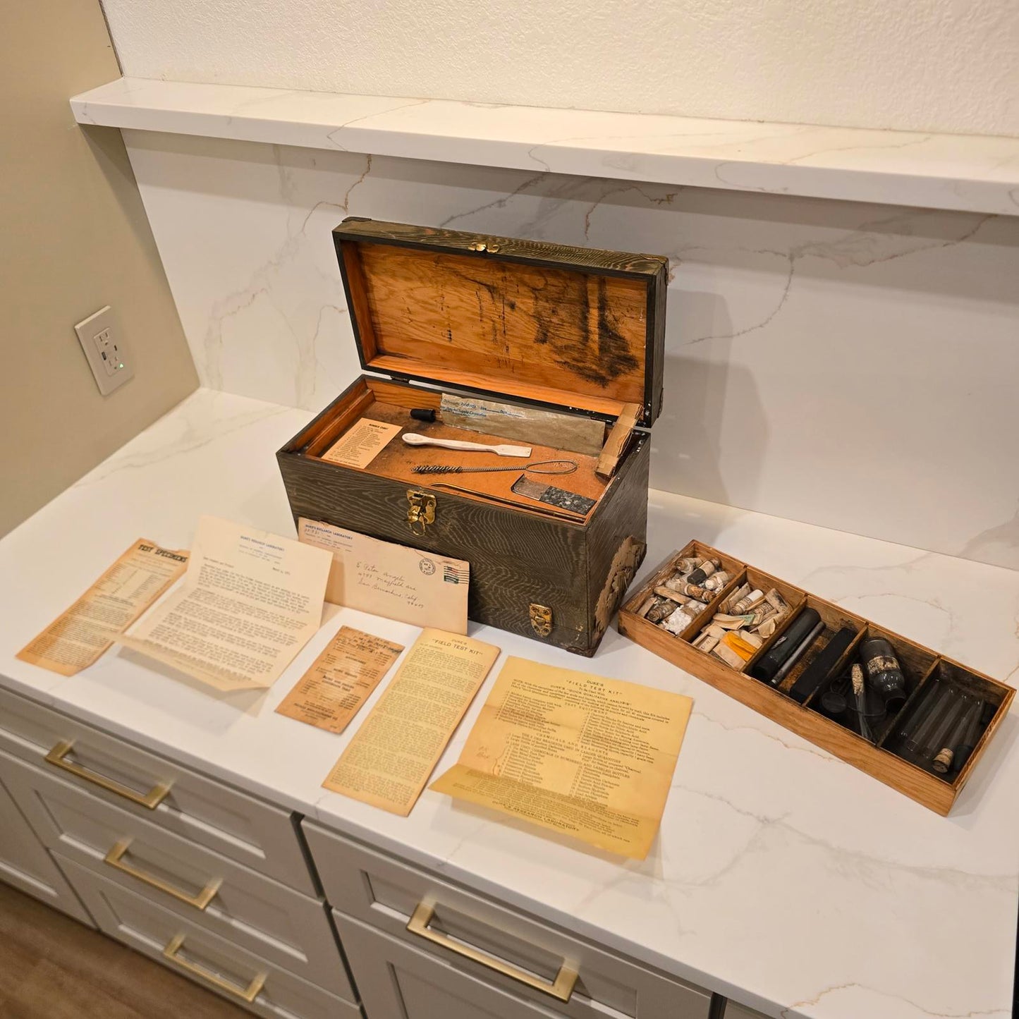 Vintage Apothecary/Geological Testing Set with Bottles, Instruments, and Chemicals