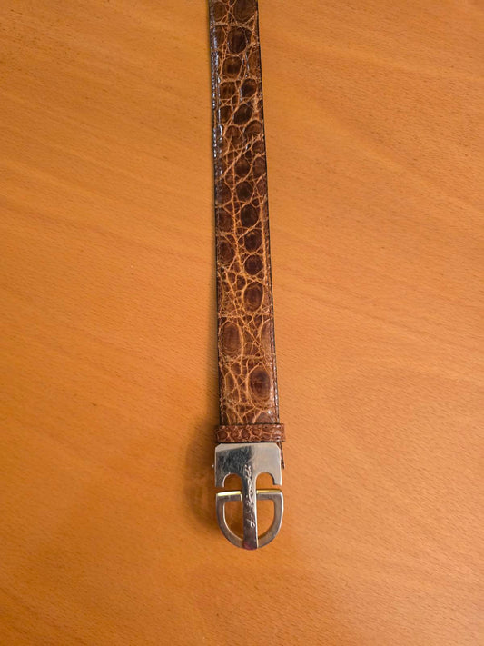 Leonardo Rinaldi Caiman Crocodile Belt- Brown, Size ~33