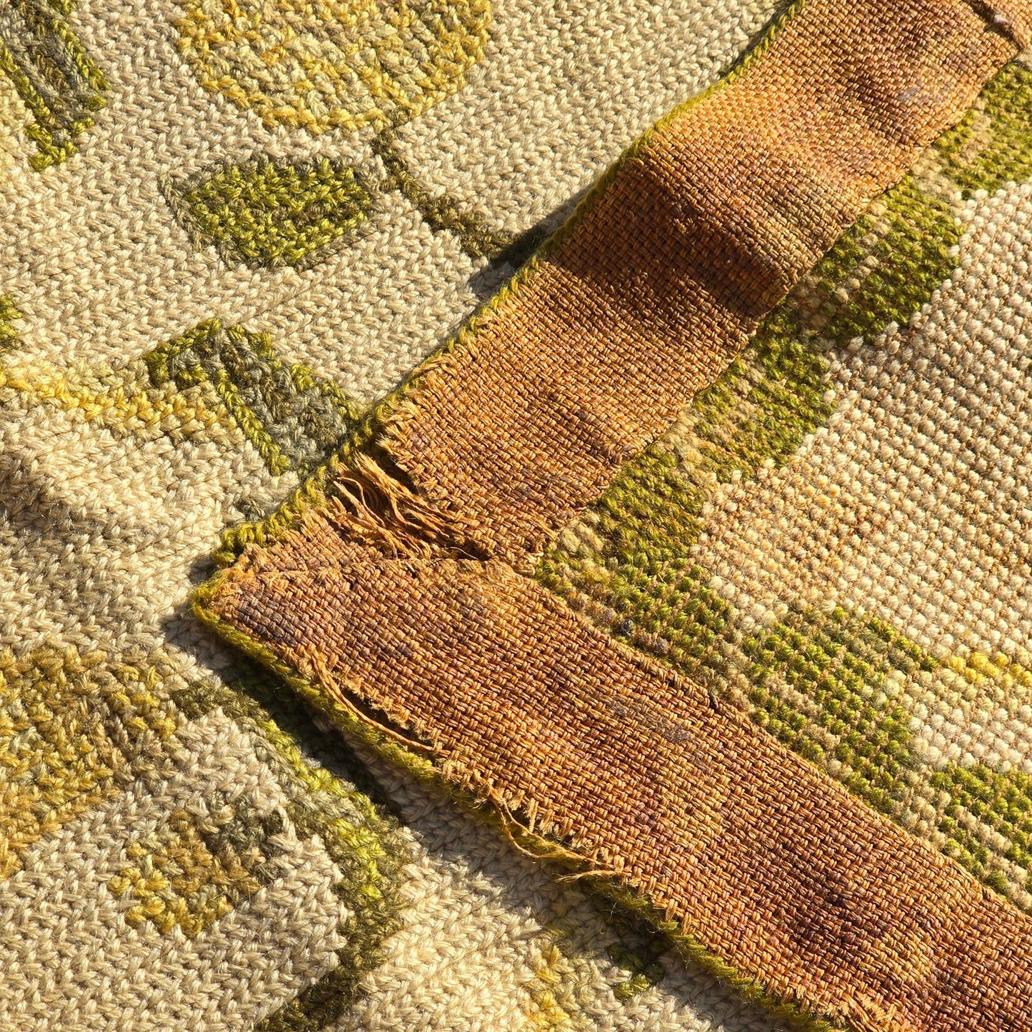 Vintage Hand-Knotted Wool Floral Needlepoint Rug -Green and Cream