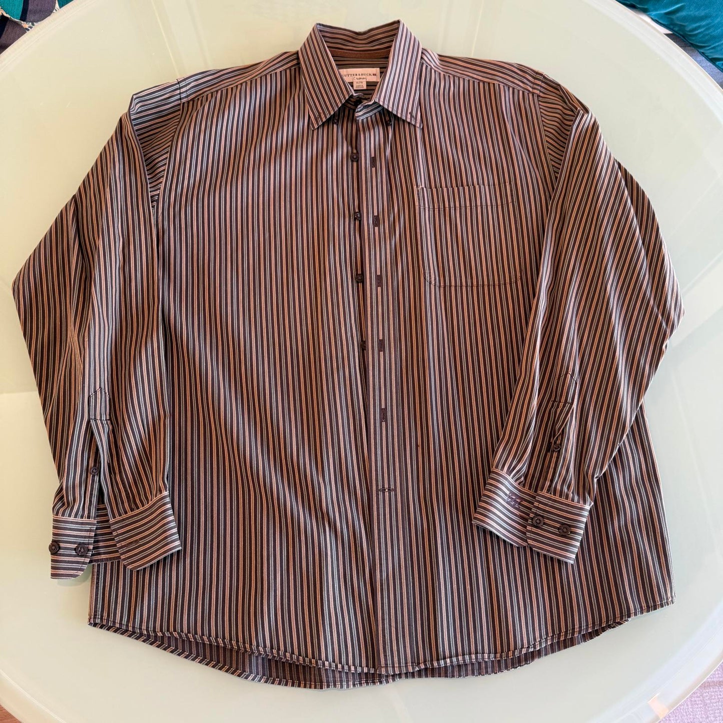 Cutter & Buck Brown Striped Men's XL Long Sleeve Button-Down Shirt