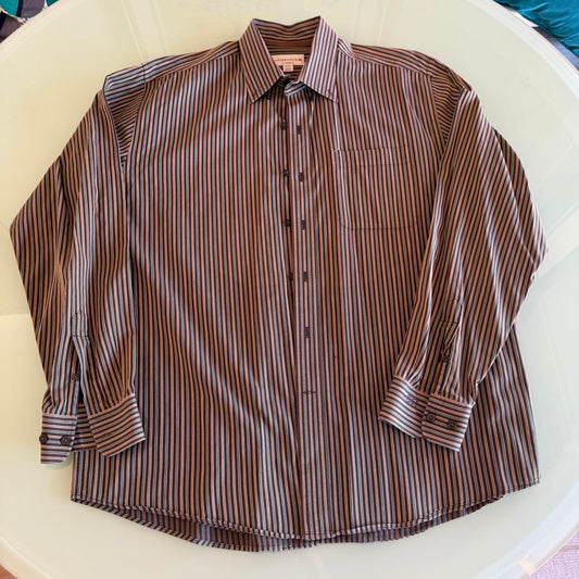 Cutter & Buck Brown Striped Men's XL Long Sleeve Button-Down Shirt