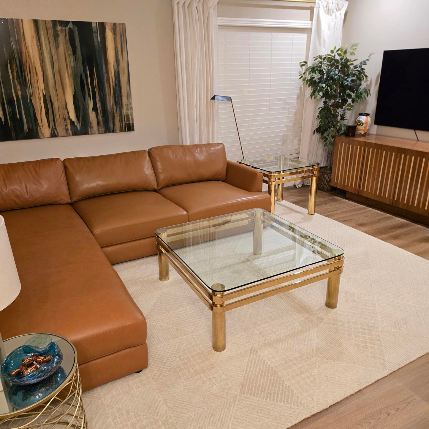 Vintage Art Deco/Hollywood Regency Brass and Glass Coffee Table