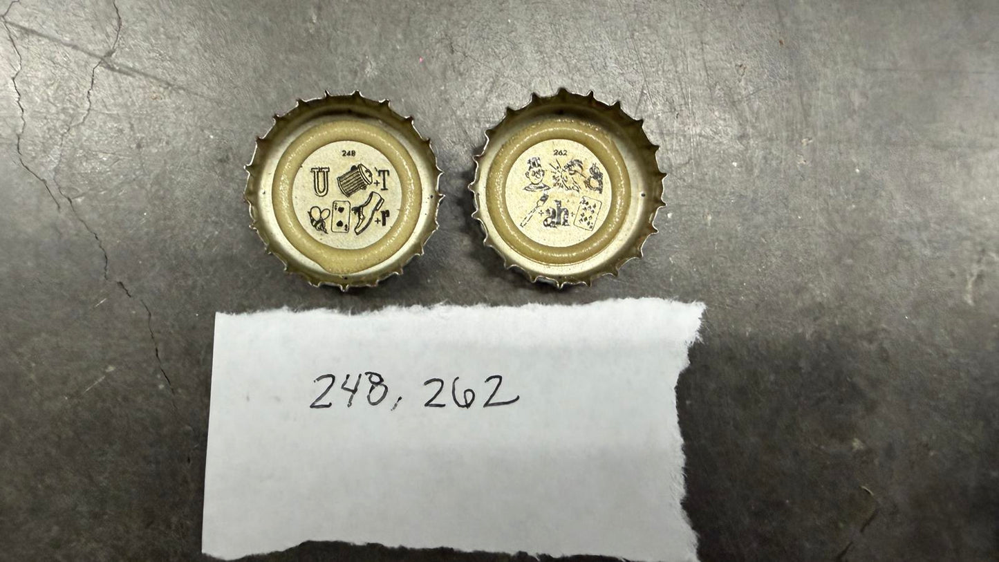 Set of 10 Lucky Lager Rebus/Puzzle Bottle Caps - Blue & Silver