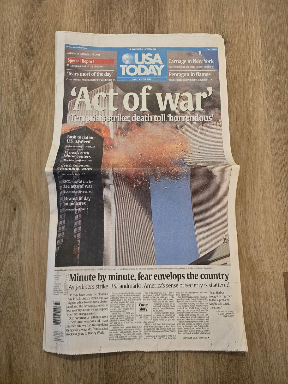 Los Angeles Times and USA Today- "Act of War" 9/12/2001