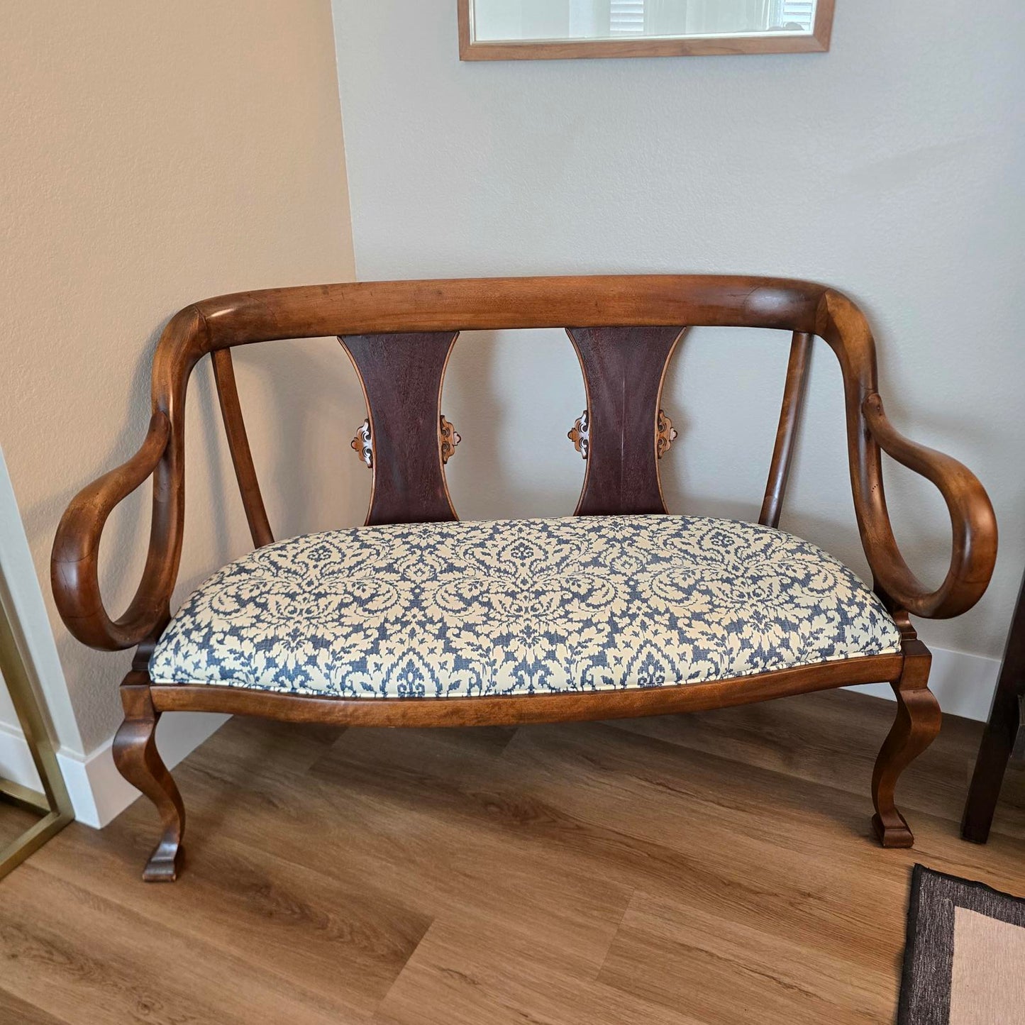 Antique English Regency Carved Walnut Settee/Bench