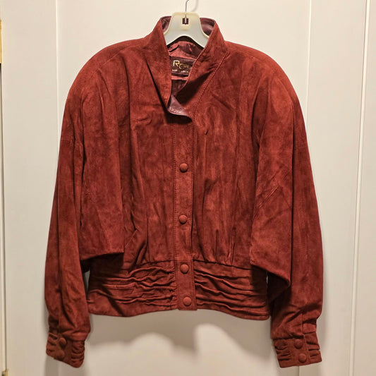 Vintage Women's Red Suede Leather Jacket - US Size 8-10