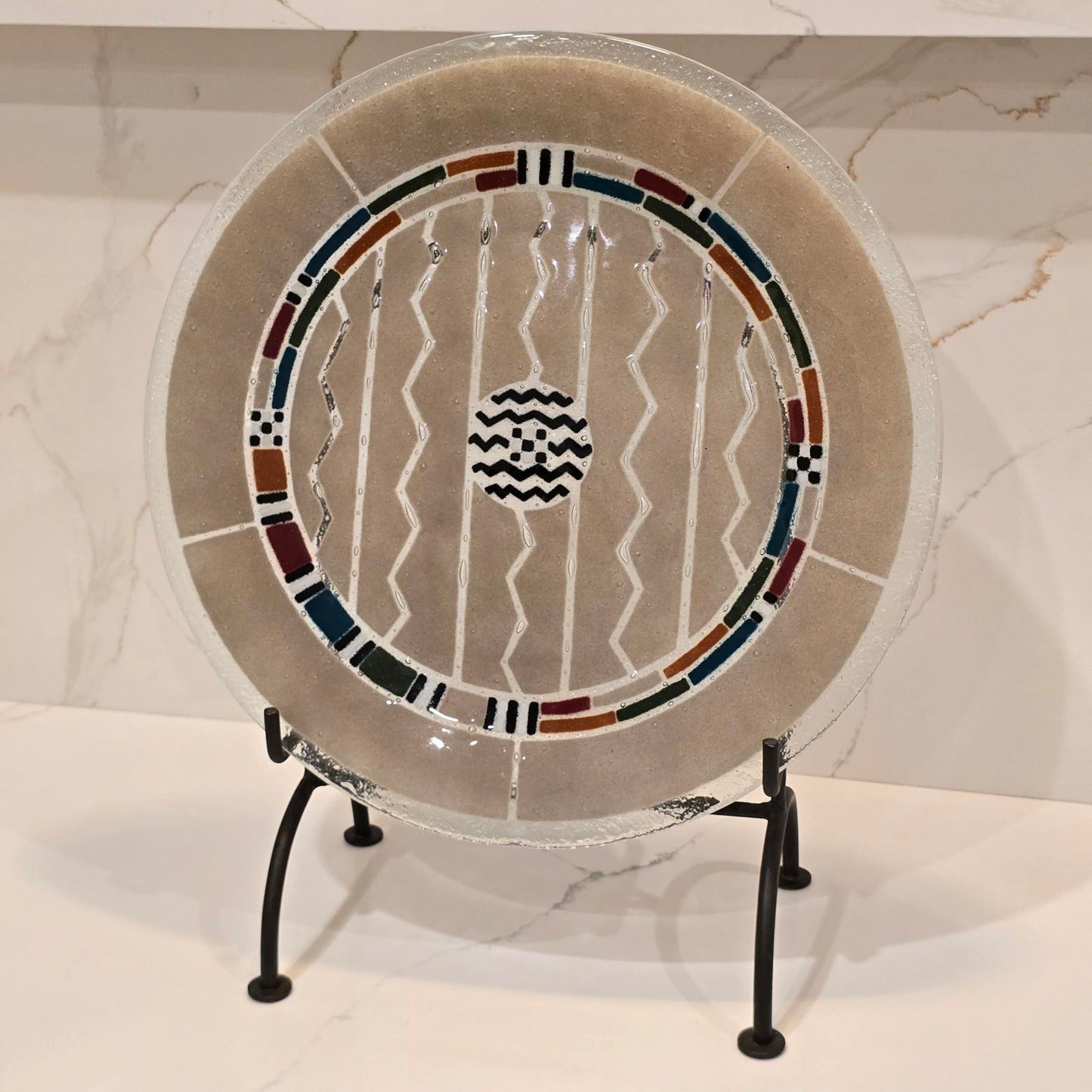 Ann Mallory / Peggy Karr Fused Art Glass Platter w/ Stand