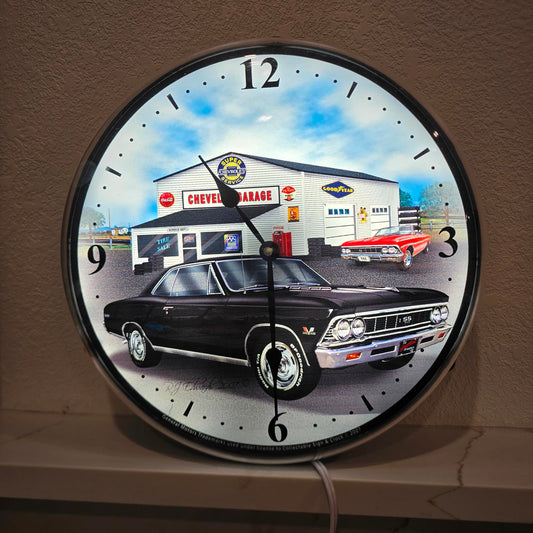 Backlit LED Clock- 1966 Black Chevrolet Chevelle